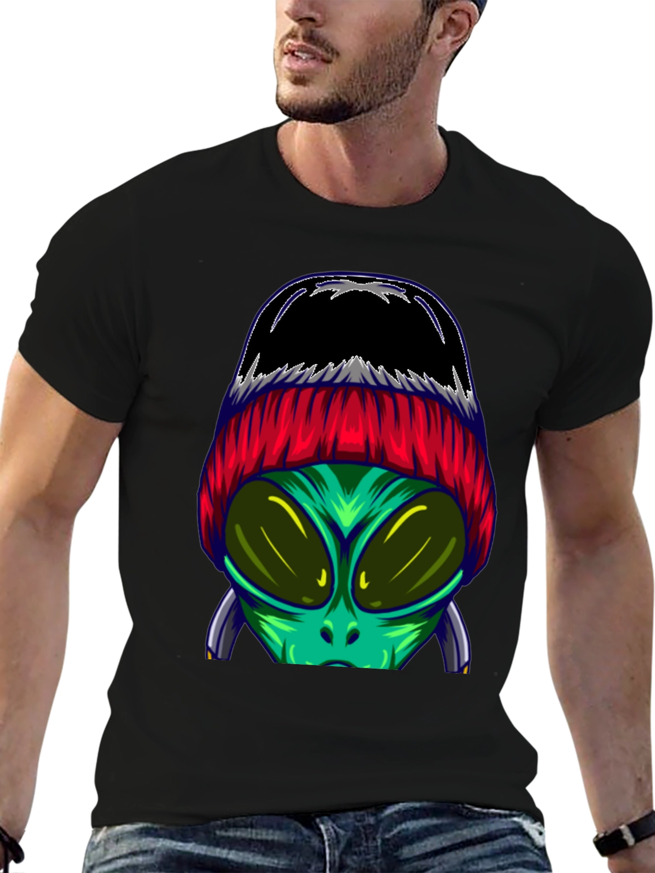 Alien Beanie T-Shirt - Cool Graphic Tee
