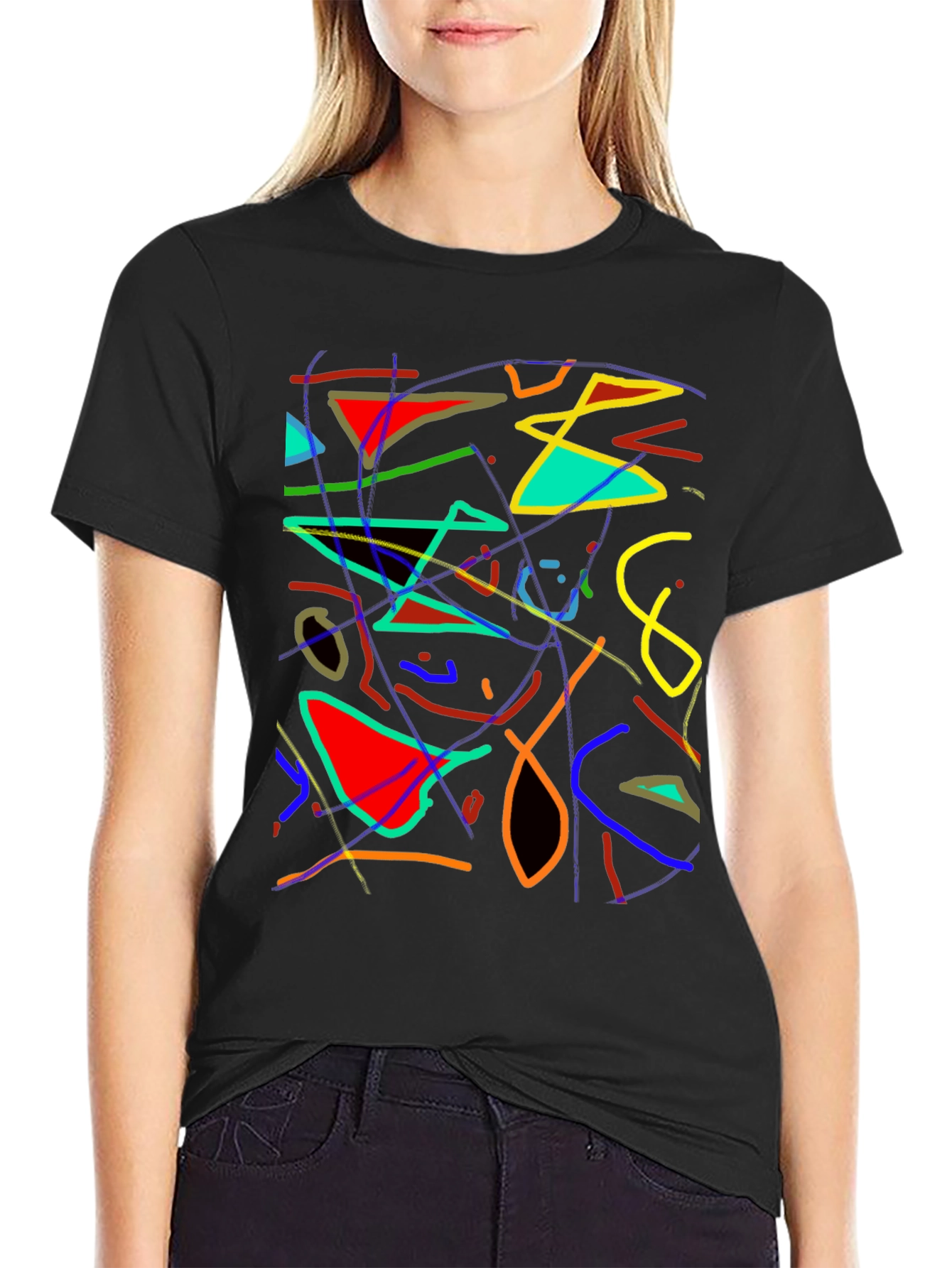 Abstract Art Graphic Print Black T-Shirt