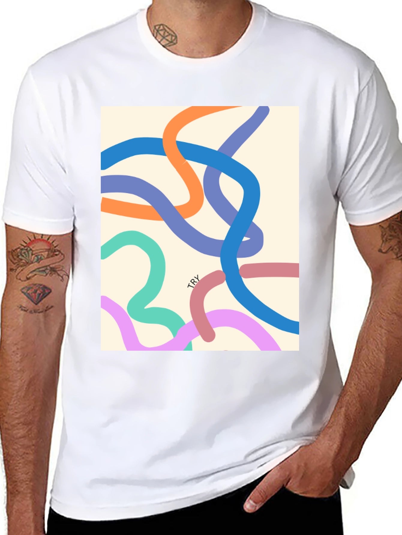 Abstract Line Art Graphic Tee - Modern Casual Style