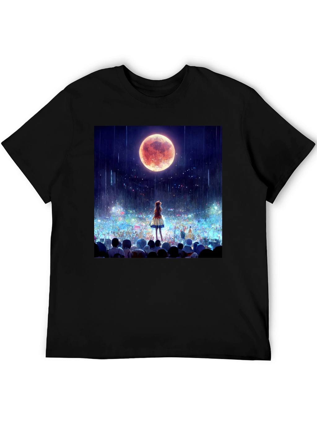 Anime Moon Crowd Graphic Tee - Black