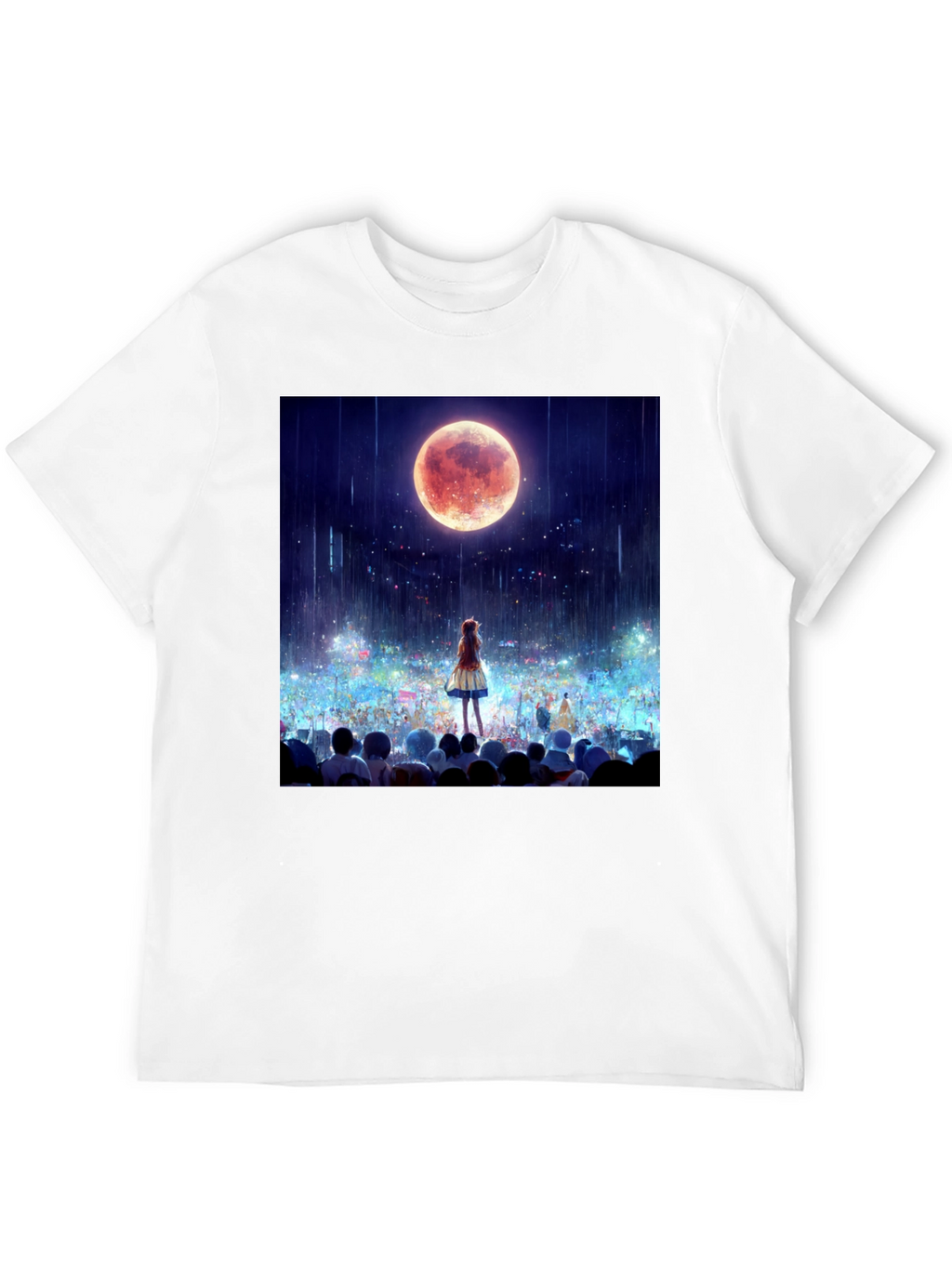 Anime Moon Crowd Graphic Tee - Black