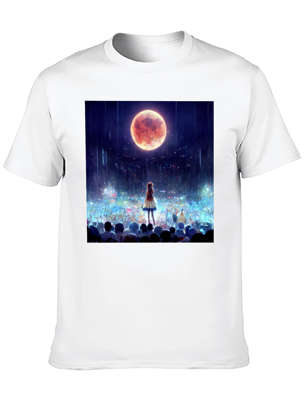 Anime Moon Crowd Graphic Tee - Black