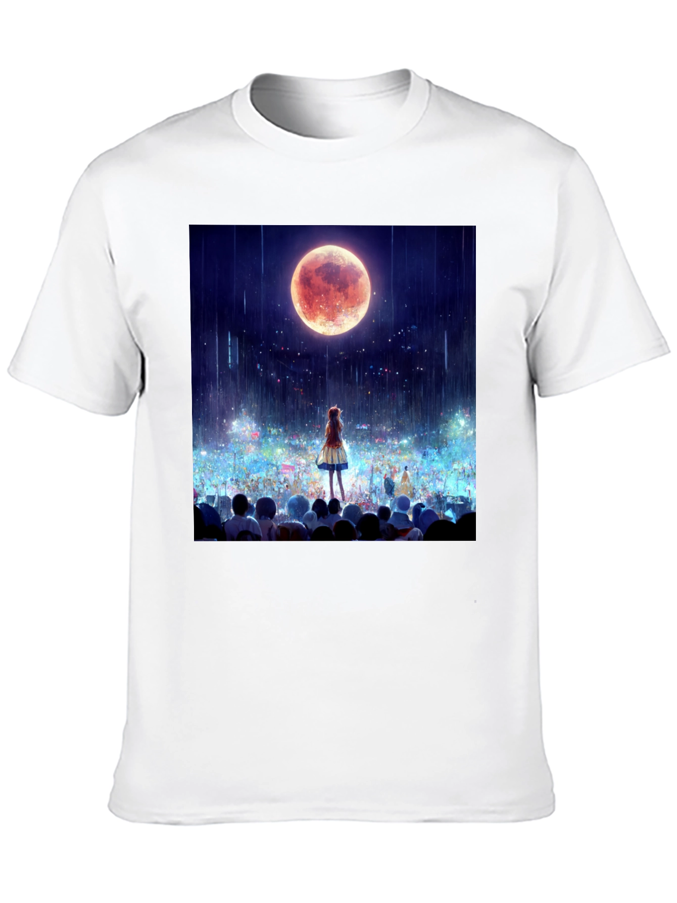 Anime Moon Crowd Graphic Tee - Black
