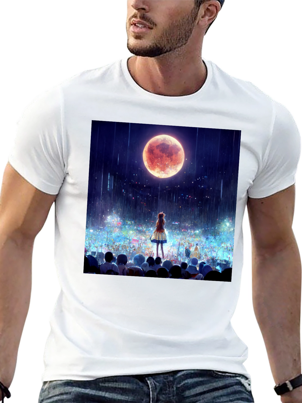 Anime Moon Crowd Graphic Tee - Black