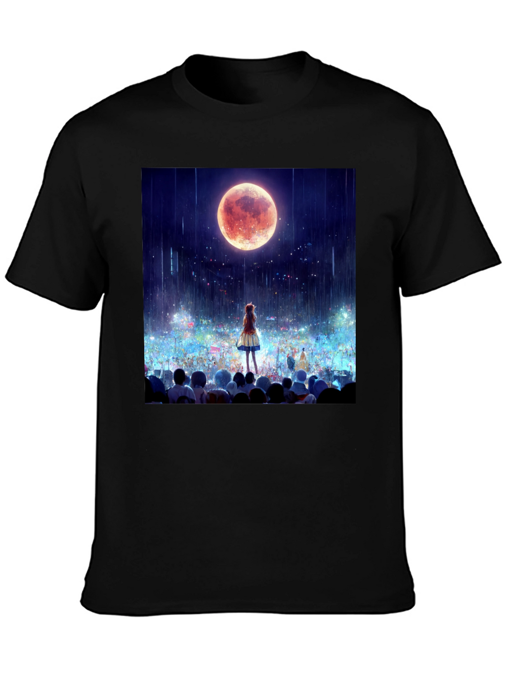 Anime Moon Crowd Graphic Tee - Black