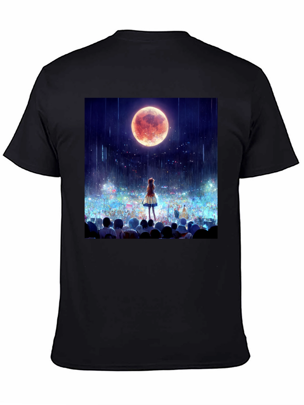 Anime Moon Crowd Graphic Tee - Black