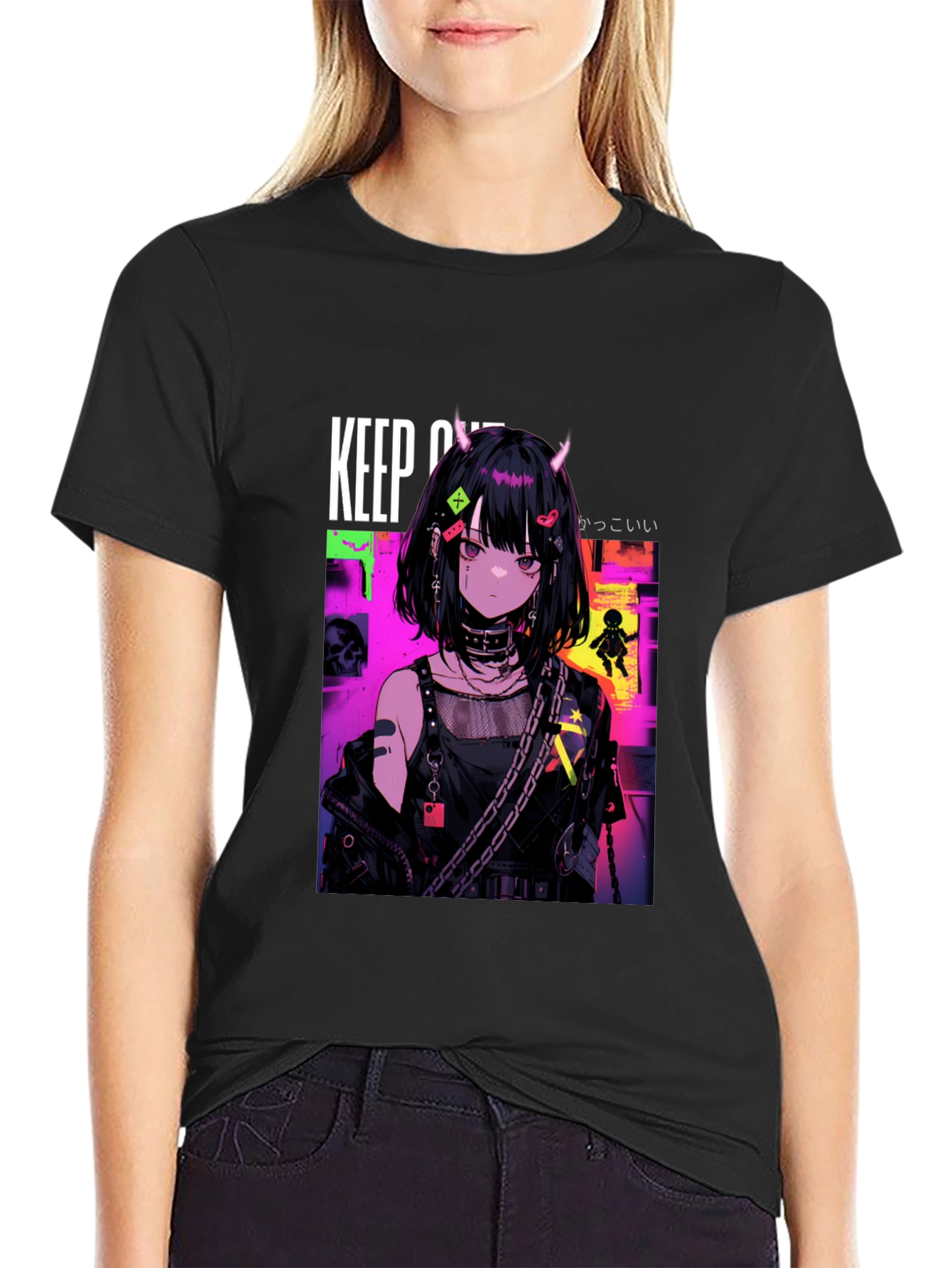 Anime Girl Graphic Black T-Shirt