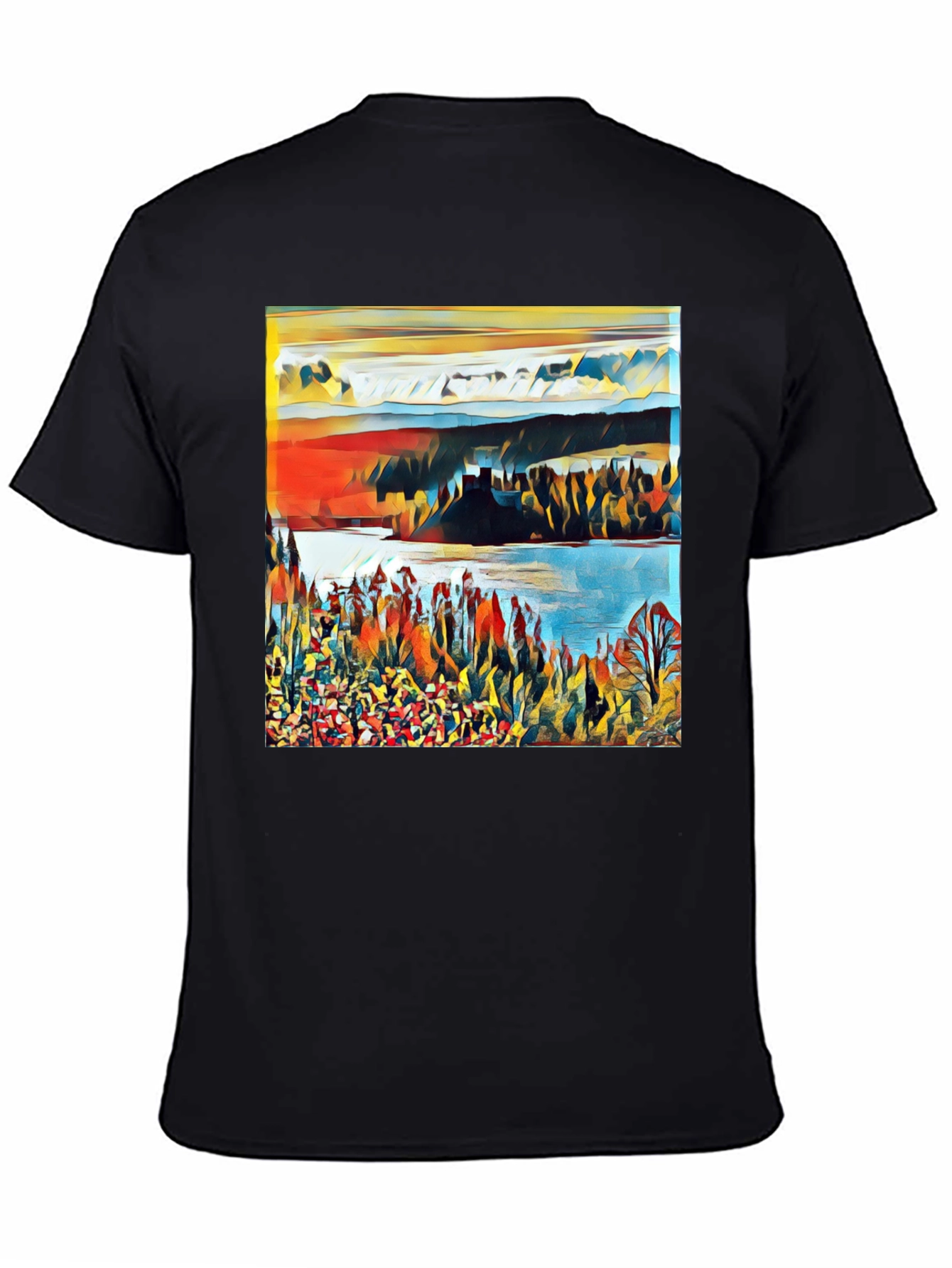Abstract Landscape Graphic Print Tee - Black