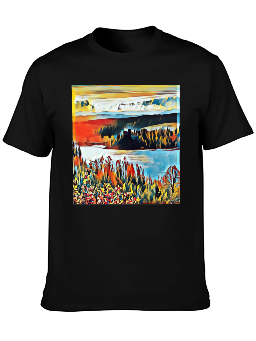 Abstract Landscape Graphic Print Tee - Black