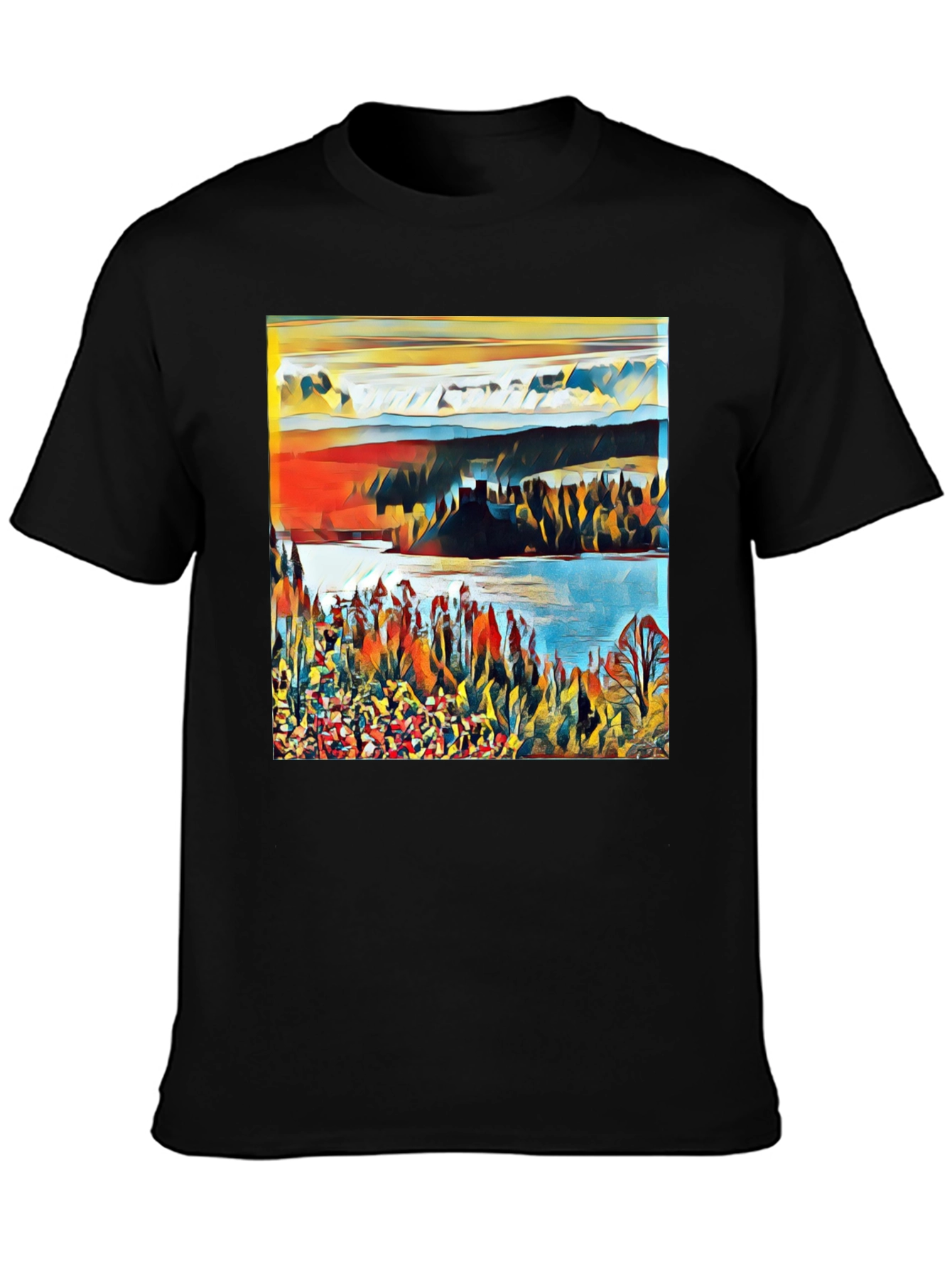 Abstract Landscape Graphic Print Tee - Black