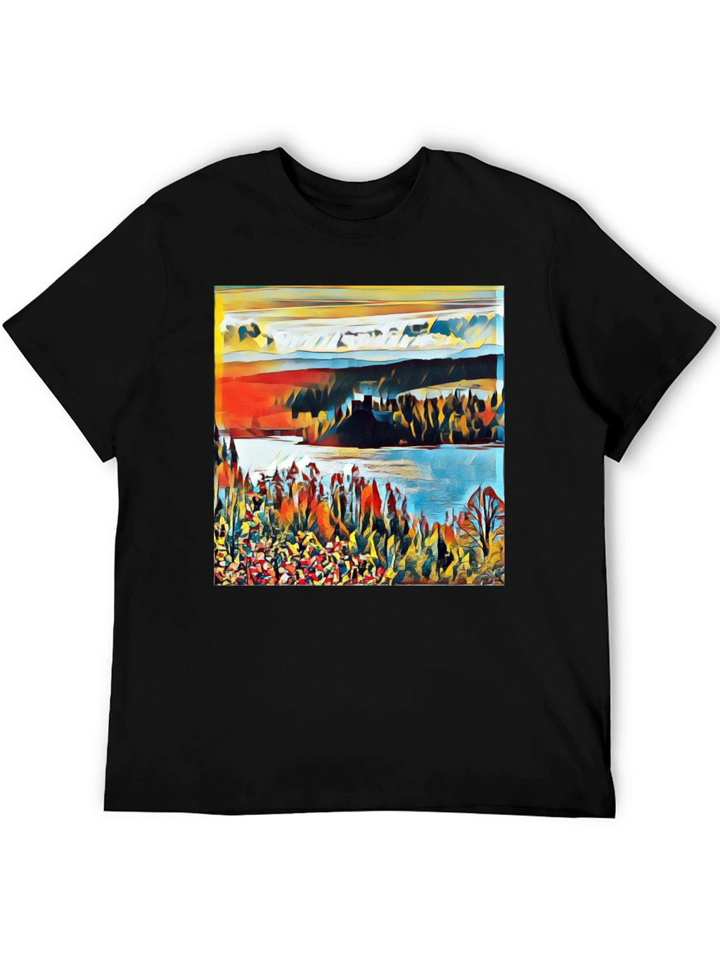 Abstract Landscape Graphic Print Tee - Black