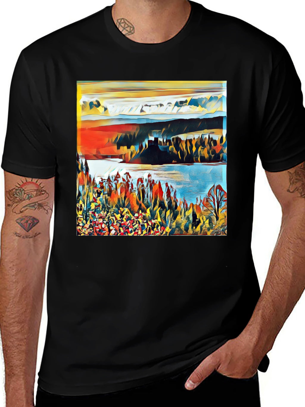 Abstract Landscape Graphic Print Tee - Black