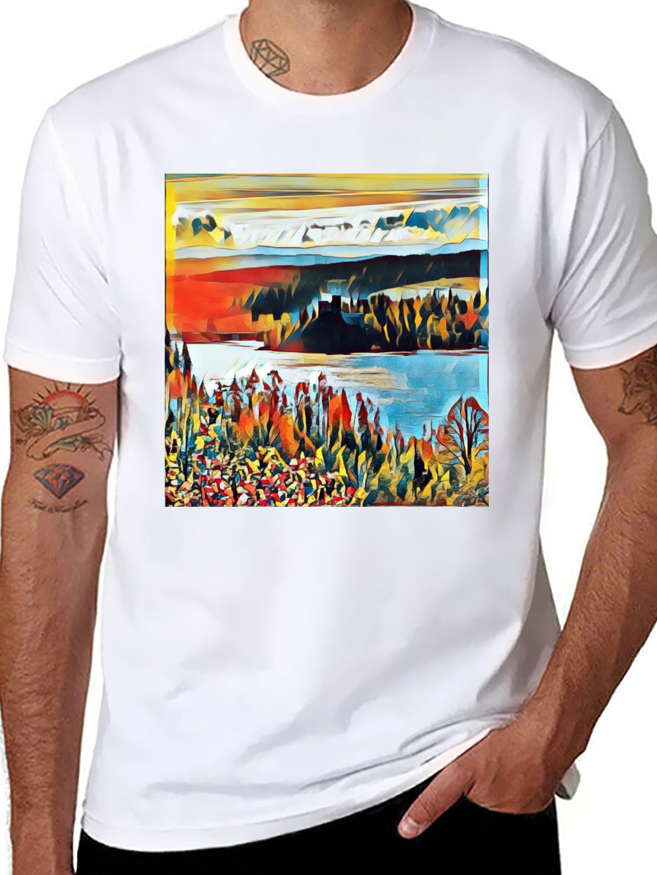 Abstract Landscape Graphic Print Tee - Black