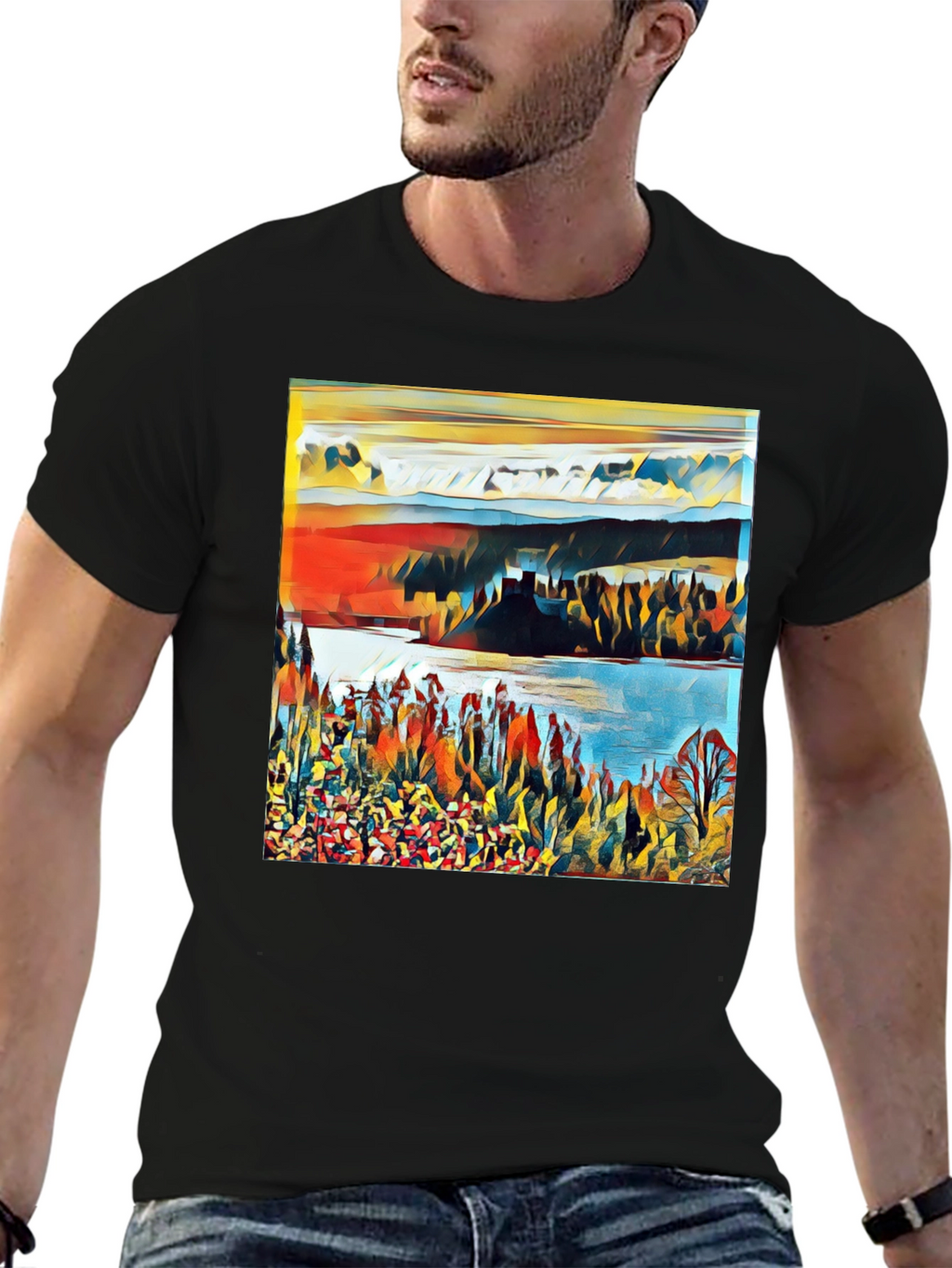 Abstract Landscape Graphic Print Tee - Black