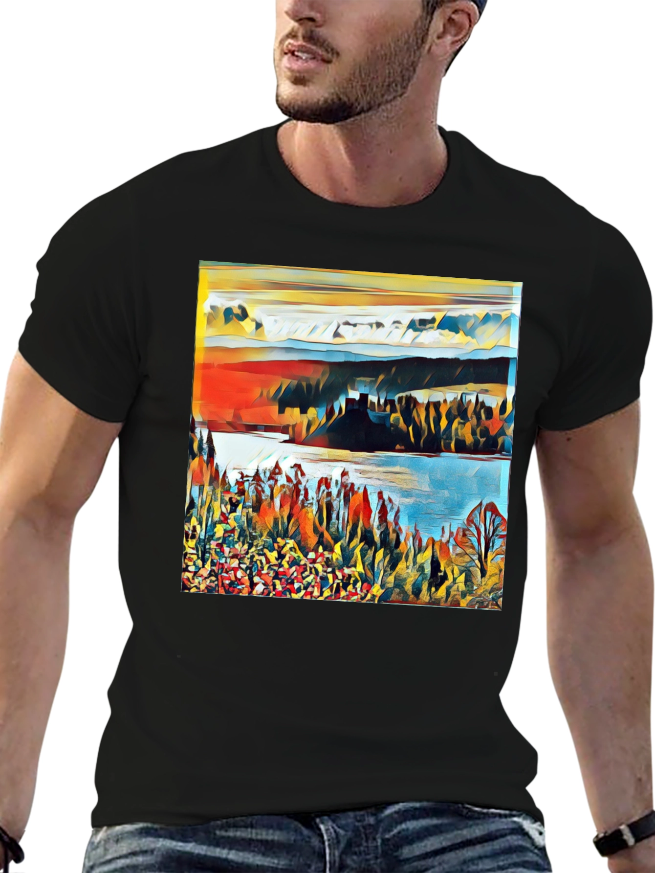 Abstract Landscape Graphic Print Tee - Black