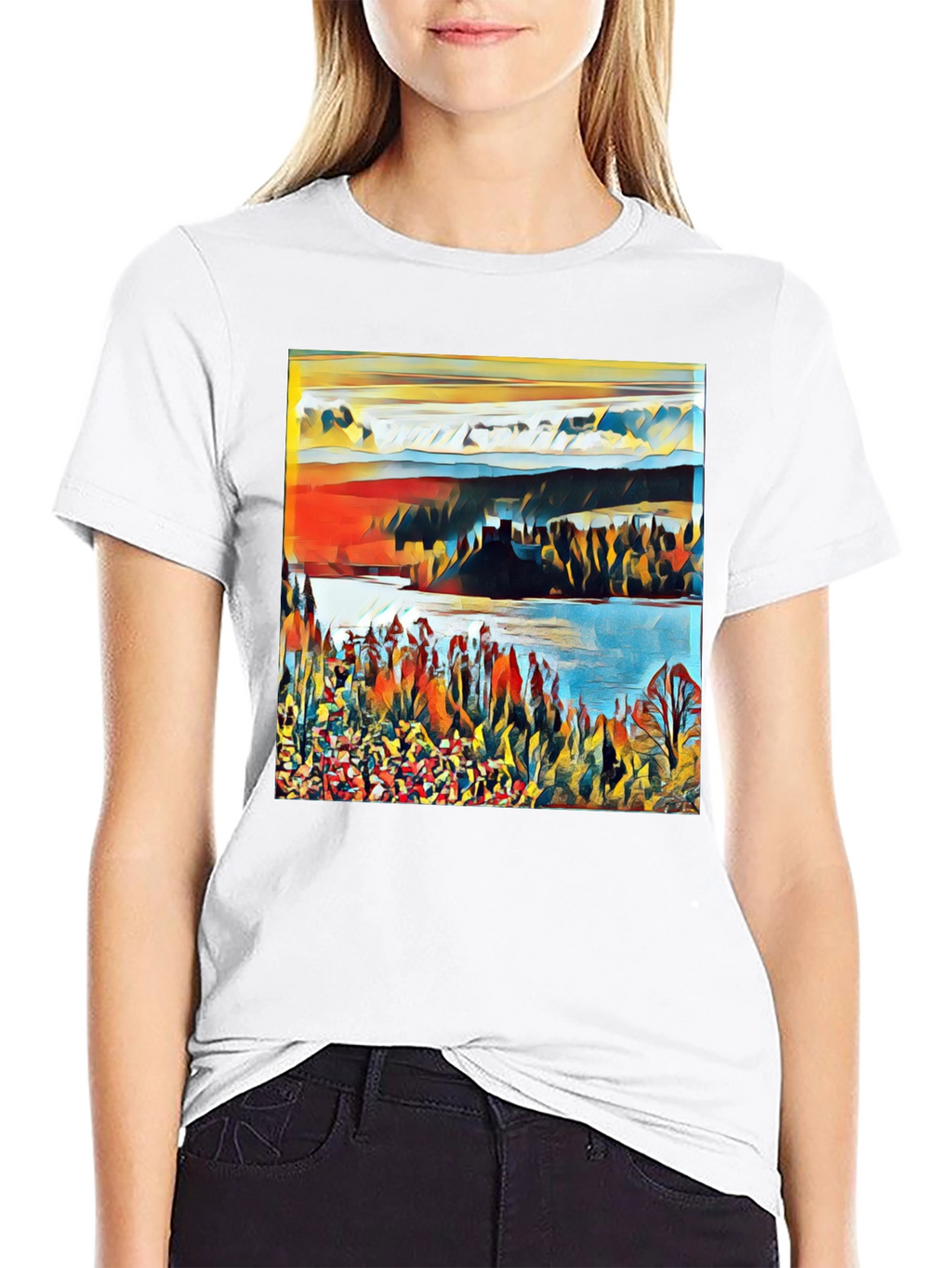 Abstract Landscape Graphic Print Tee - Black