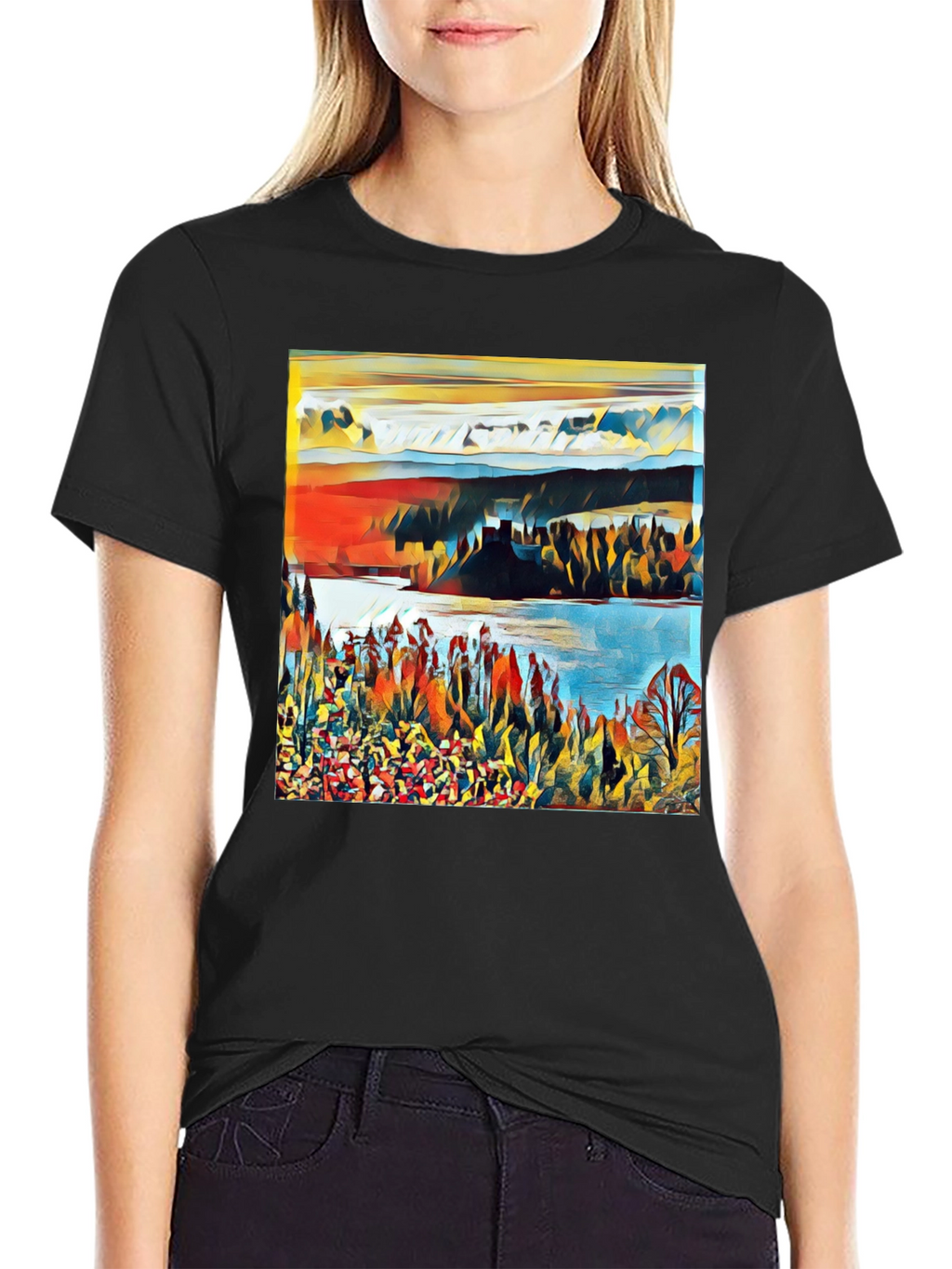 Abstract Landscape Graphic Print Tee - Black