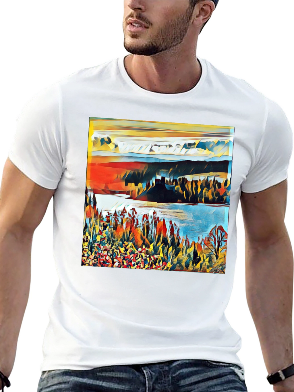 Abstract Landscape Graphic Print Tee - Black