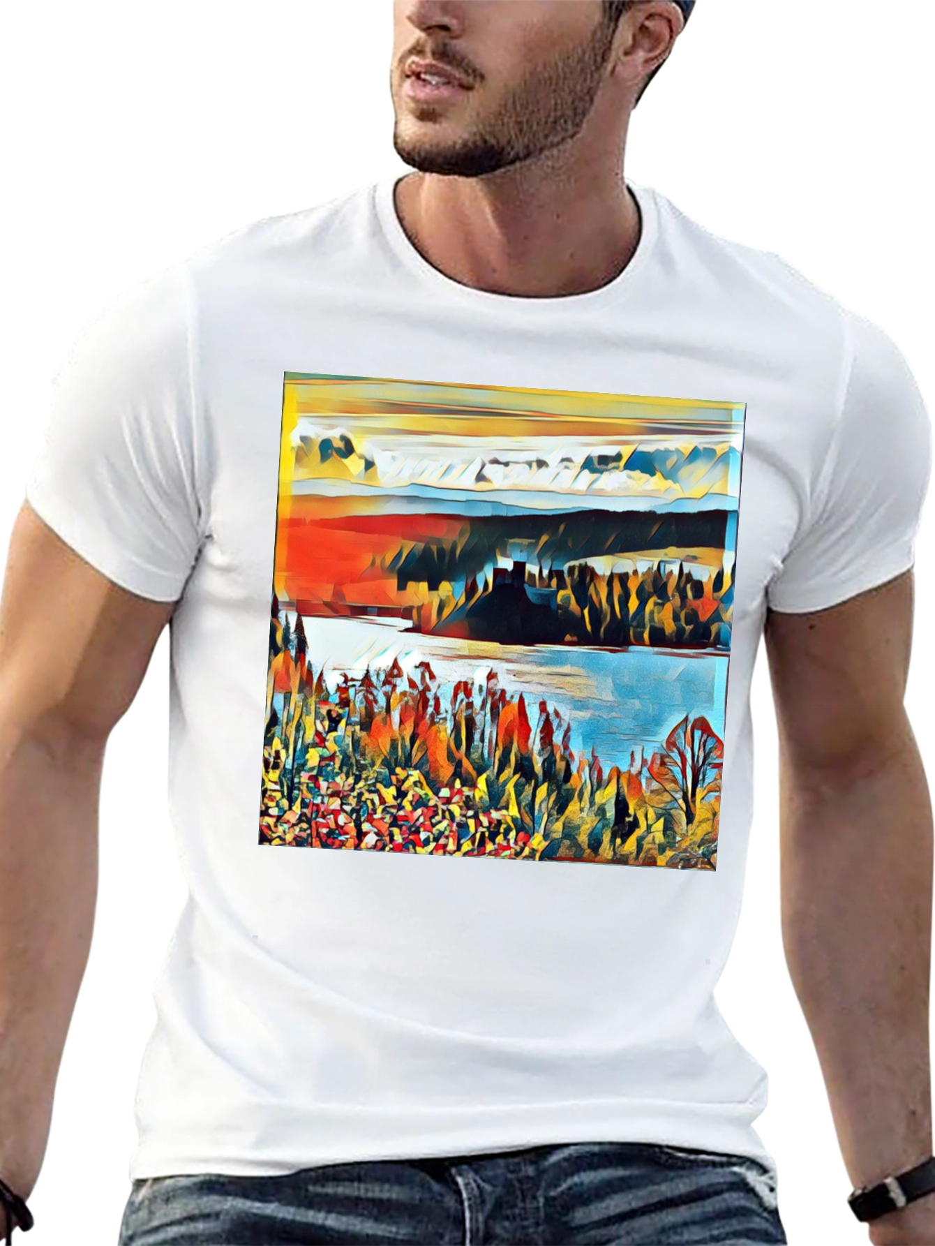 Abstract Landscape Graphic Print Tee - Black
