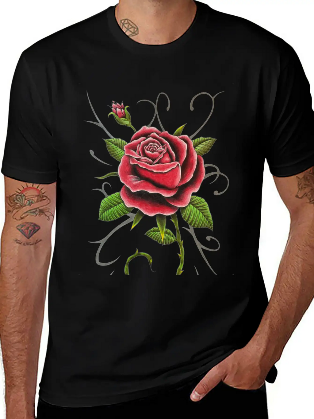 "Tattoo Style Red Rose" - Design Timeless Short Sleeve Tee – Comfy And Minimalist Design