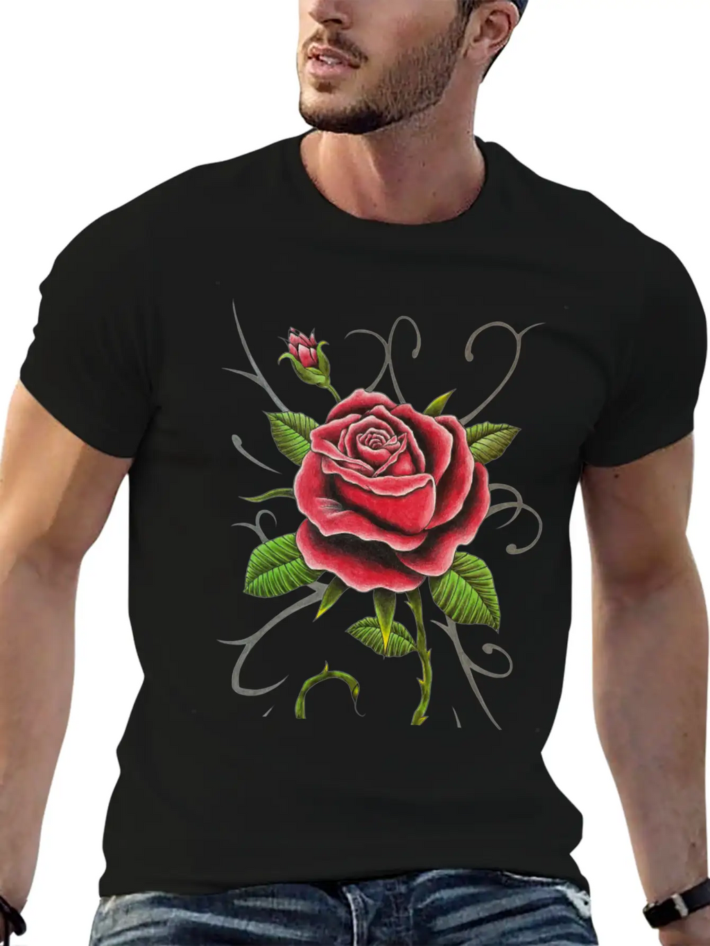 "Tattoo Style Red Rose" - Design Timeless Short Sleeve Tee – Comfy And Minimalist Design