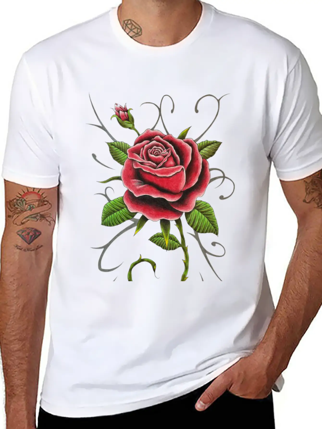 "Tattoo Style Red Rose" - Design Timeless Short Sleeve Tee – Comfy And Minimalist Design