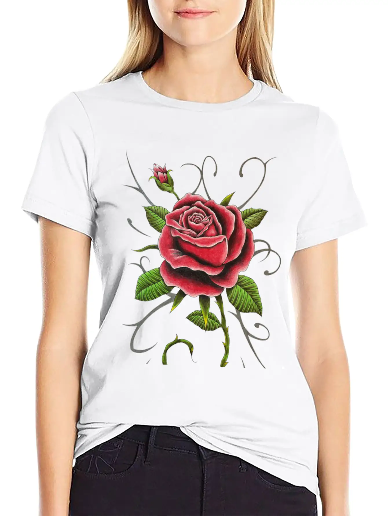 "Tattoo Style Red Rose" - Design Timeless Short Sleeve Tee – Comfy And Minimalist Design