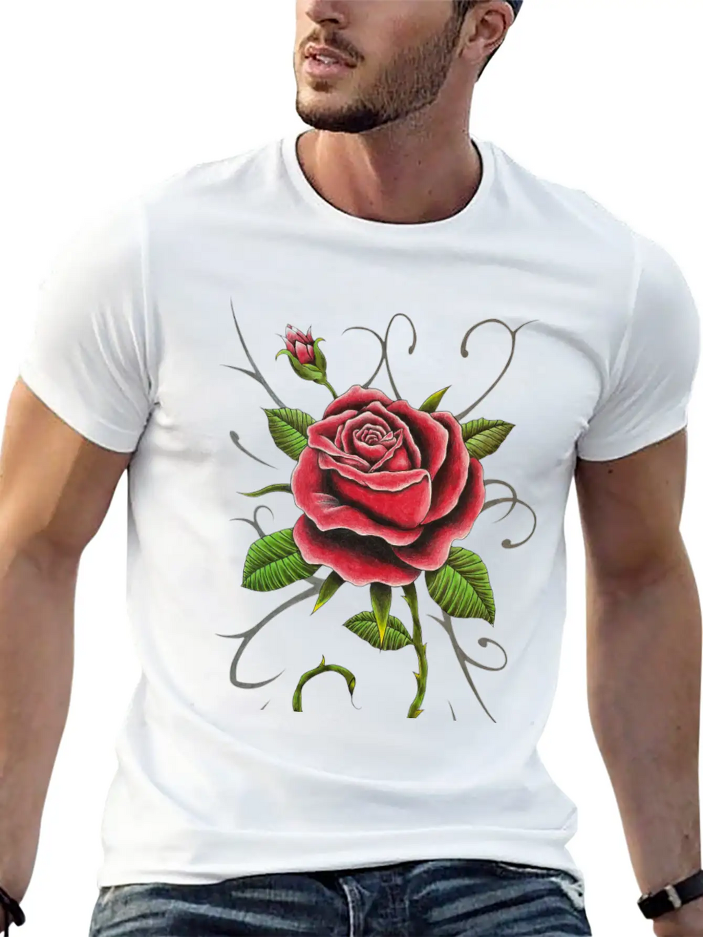 "Tattoo Style Red Rose" - Design Timeless Short Sleeve Tee – Comfy And Minimalist Design