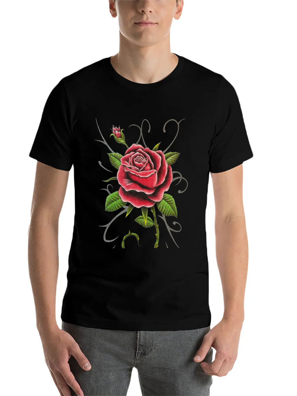 "Tattoo Style Red Rose" - Design Timeless Short Sleeve Tee – Comfy And Minimalist Design