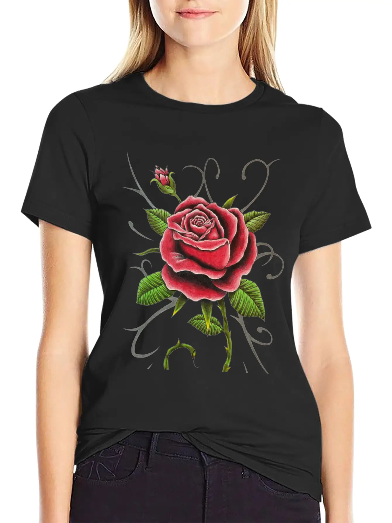 "Tattoo Style Red Rose" - Design Timeless Short Sleeve Tee – Comfy And Minimalist Design