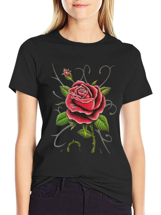 "Tattoo Style Red Rose" - Design Timeless Short Sleeve Tee – Comfy And Minimalist Design