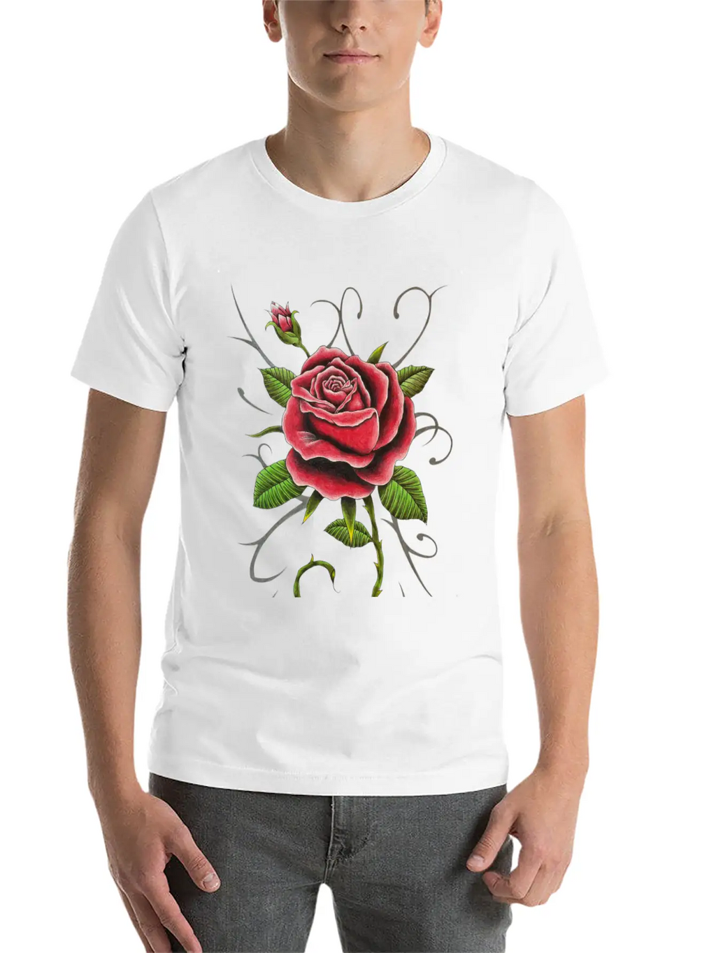 "Tattoo Style Red Rose" - Design Timeless Short Sleeve Tee – Comfy And Minimalist Design