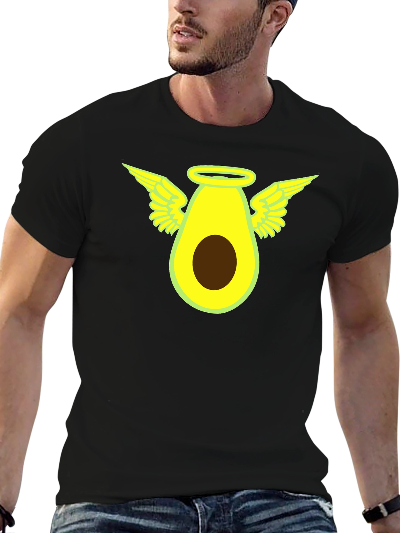 Angel Avocado Graphic Tee - Black Cotton T-Shirt