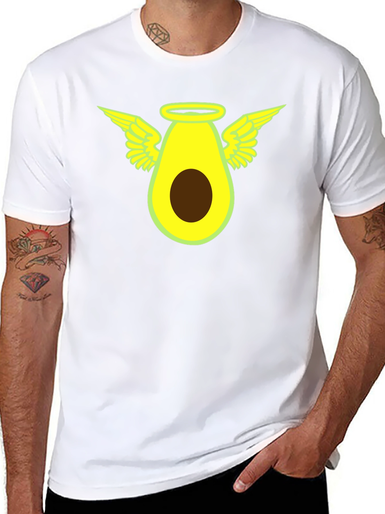 Angel Avocado Graphic Tee - Black Cotton T-Shirt