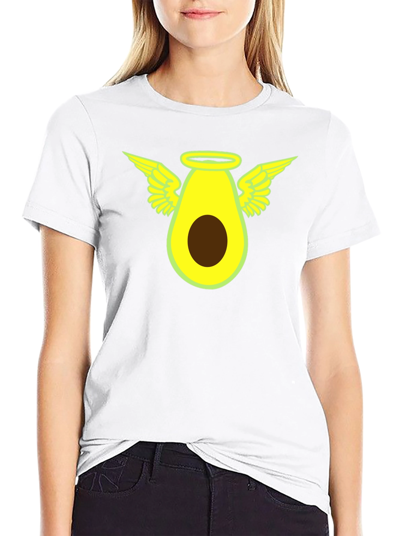 Angel Avocado Graphic Tee - Black Cotton T-Shirt