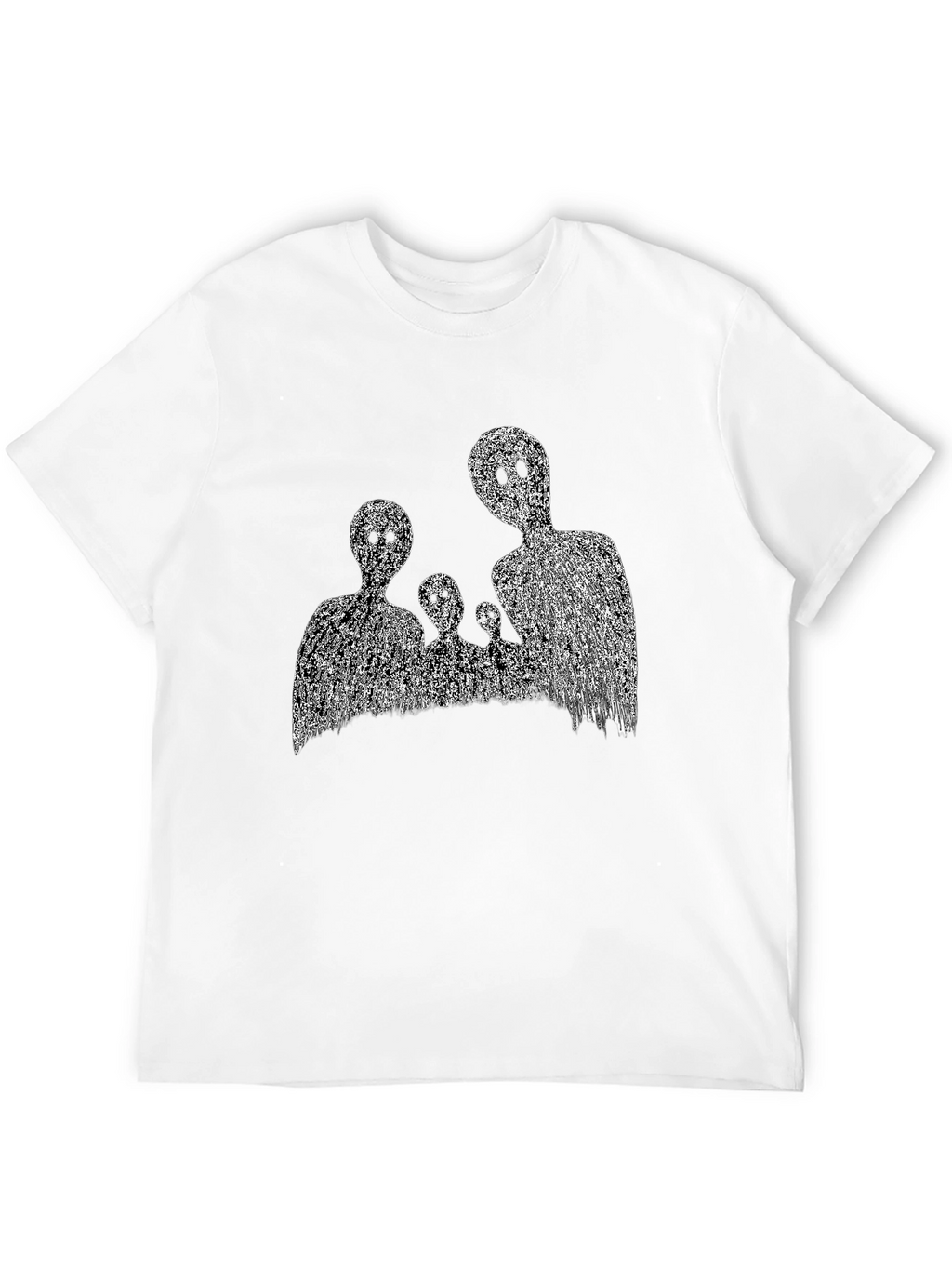 Abstract Black T-Shirt with Ghost Family