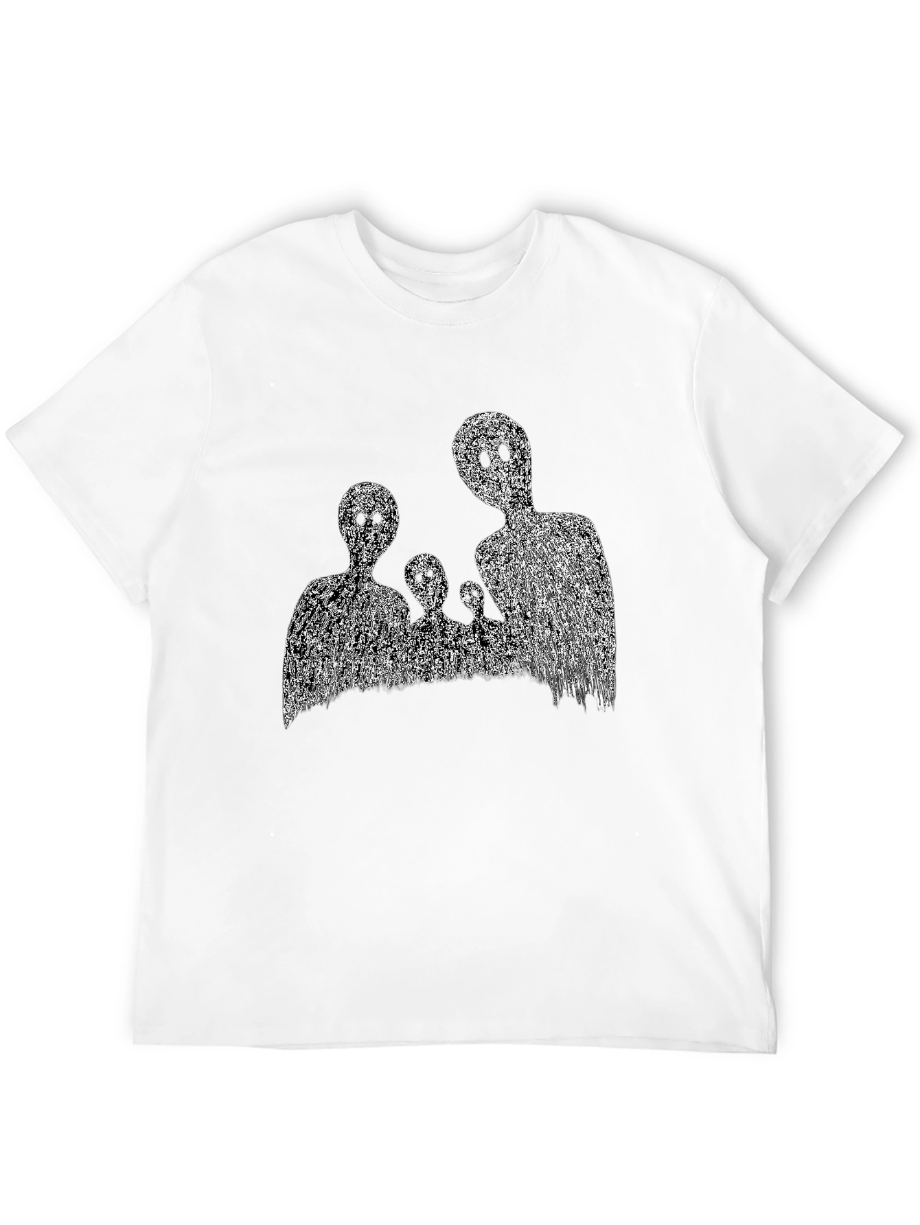 Abstract Black T-Shirt with Ghost Family