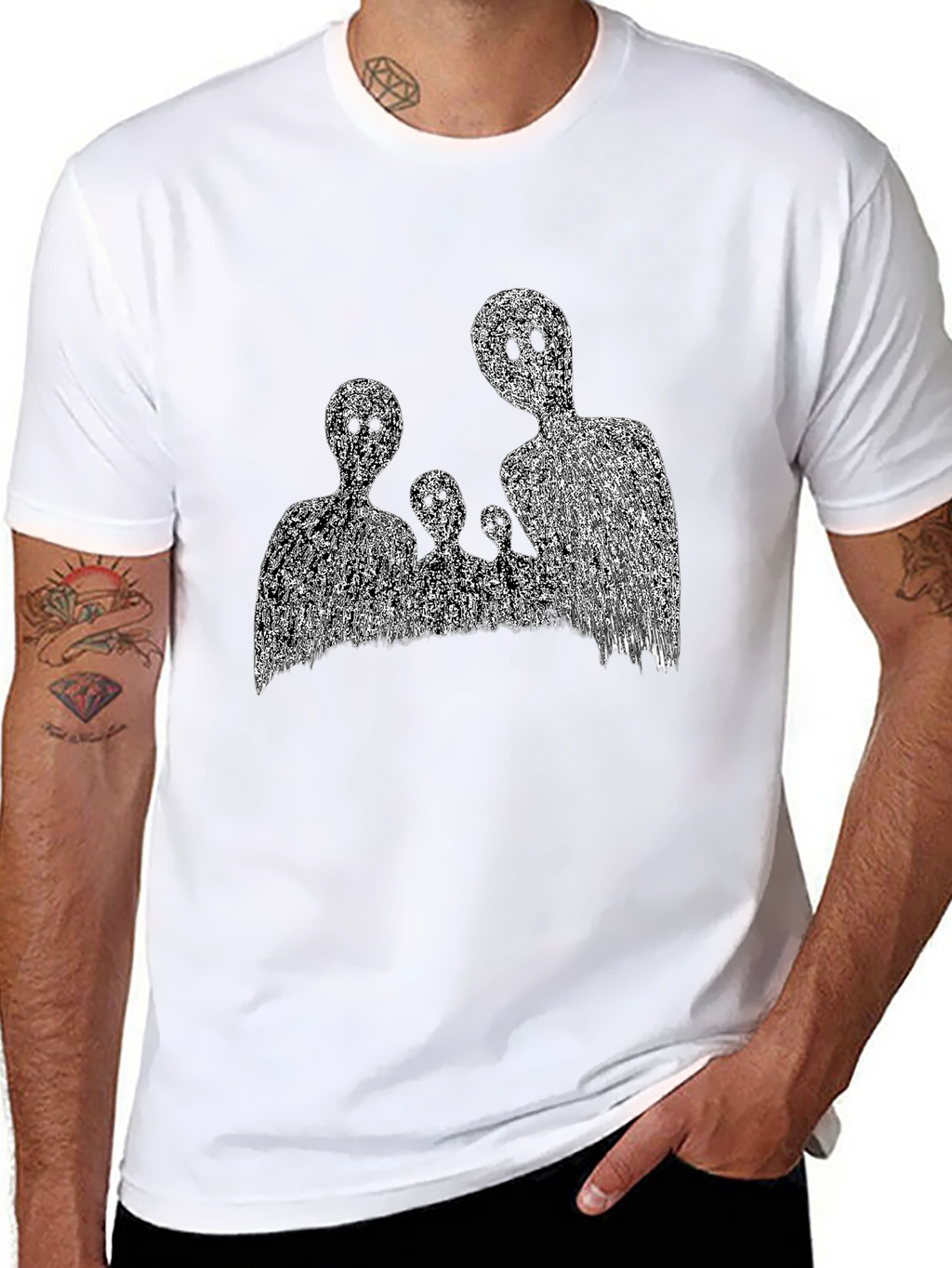 Abstract Black T-Shirt with Ghost Family