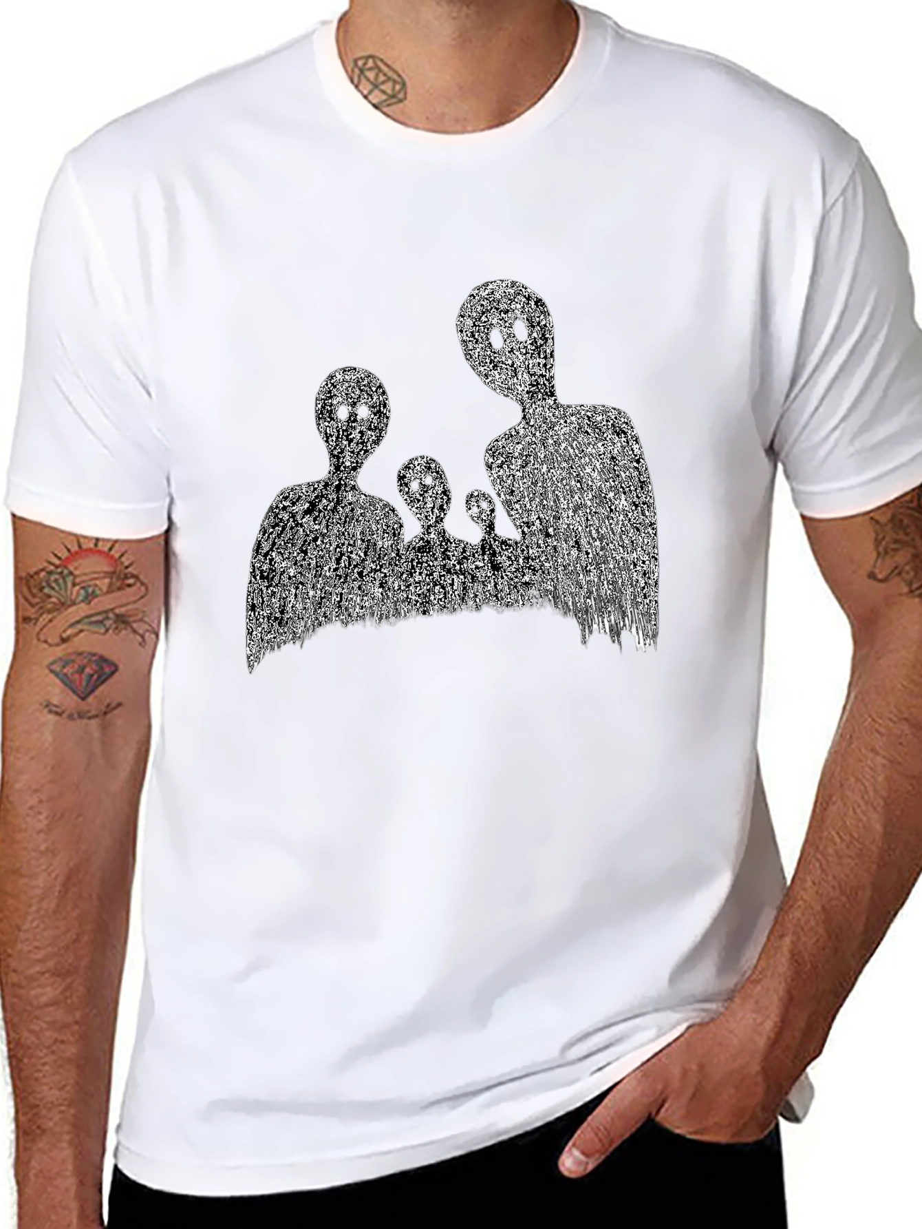 Abstract Black T-Shirt with Ghost Family