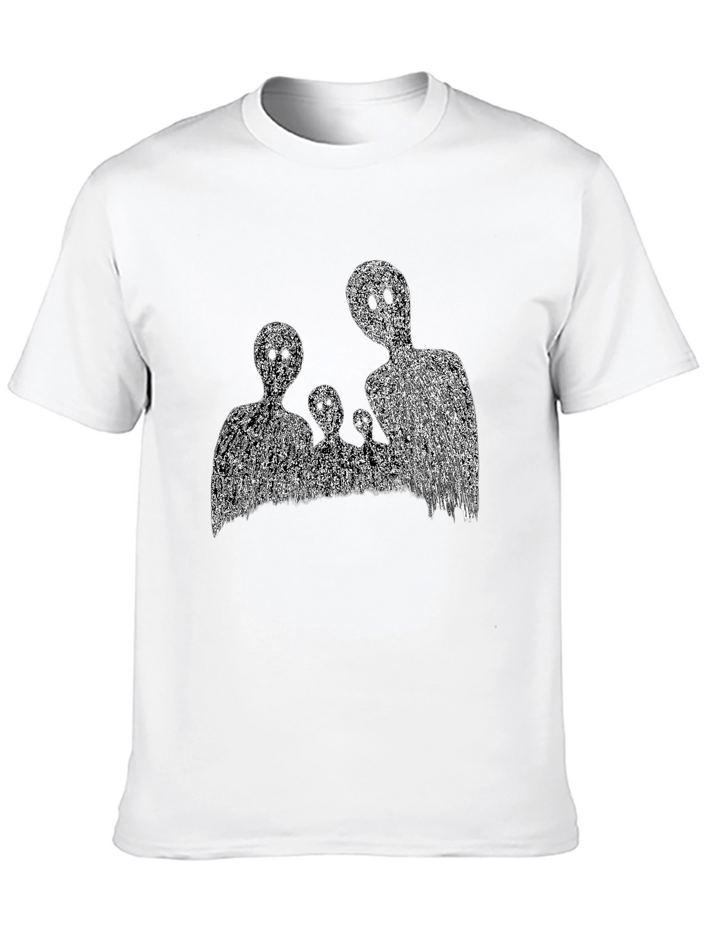 Abstract Black T-Shirt with Ghost Family