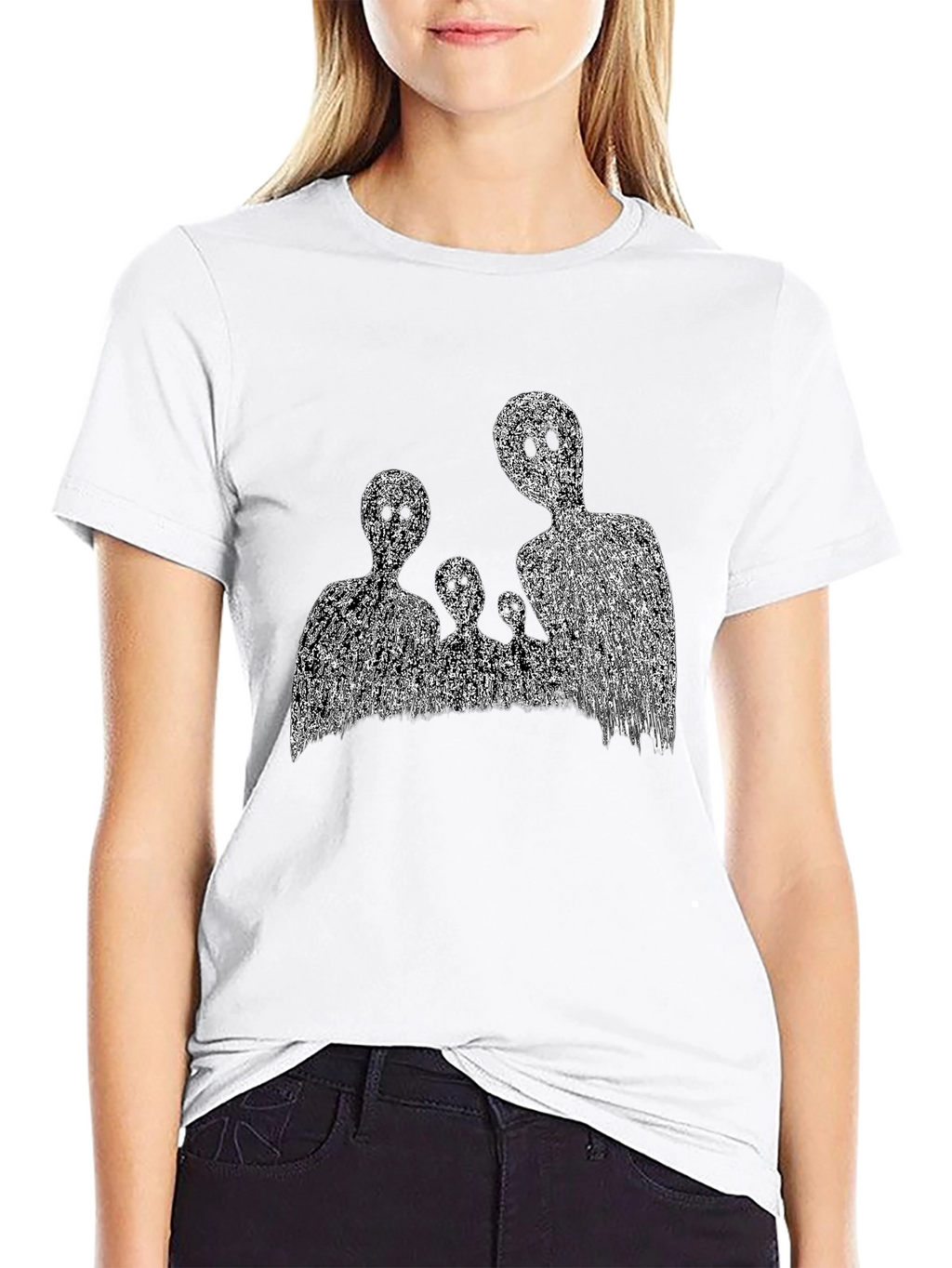 Abstract Black T-Shirt with Ghost Family
