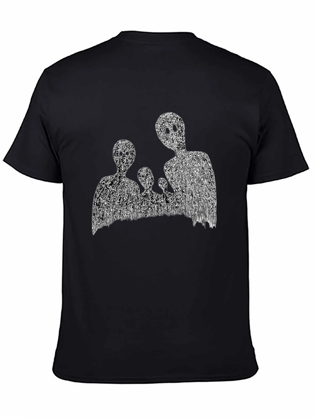 Abstract Black T-Shirt with Ghost Family