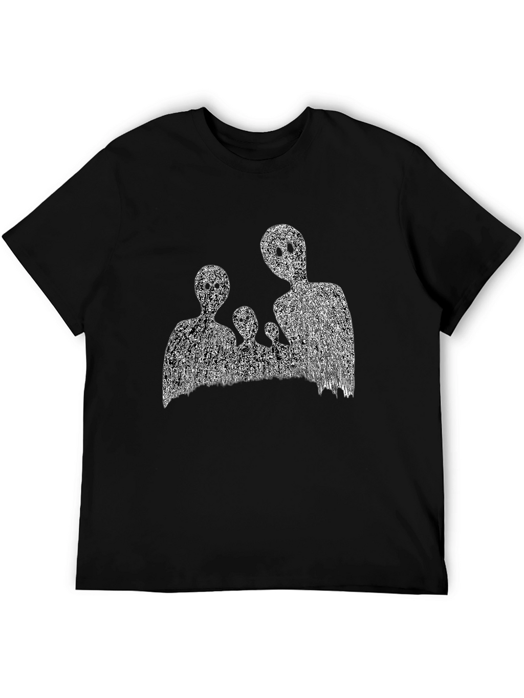 Abstract Black T-Shirt with Ghost Family