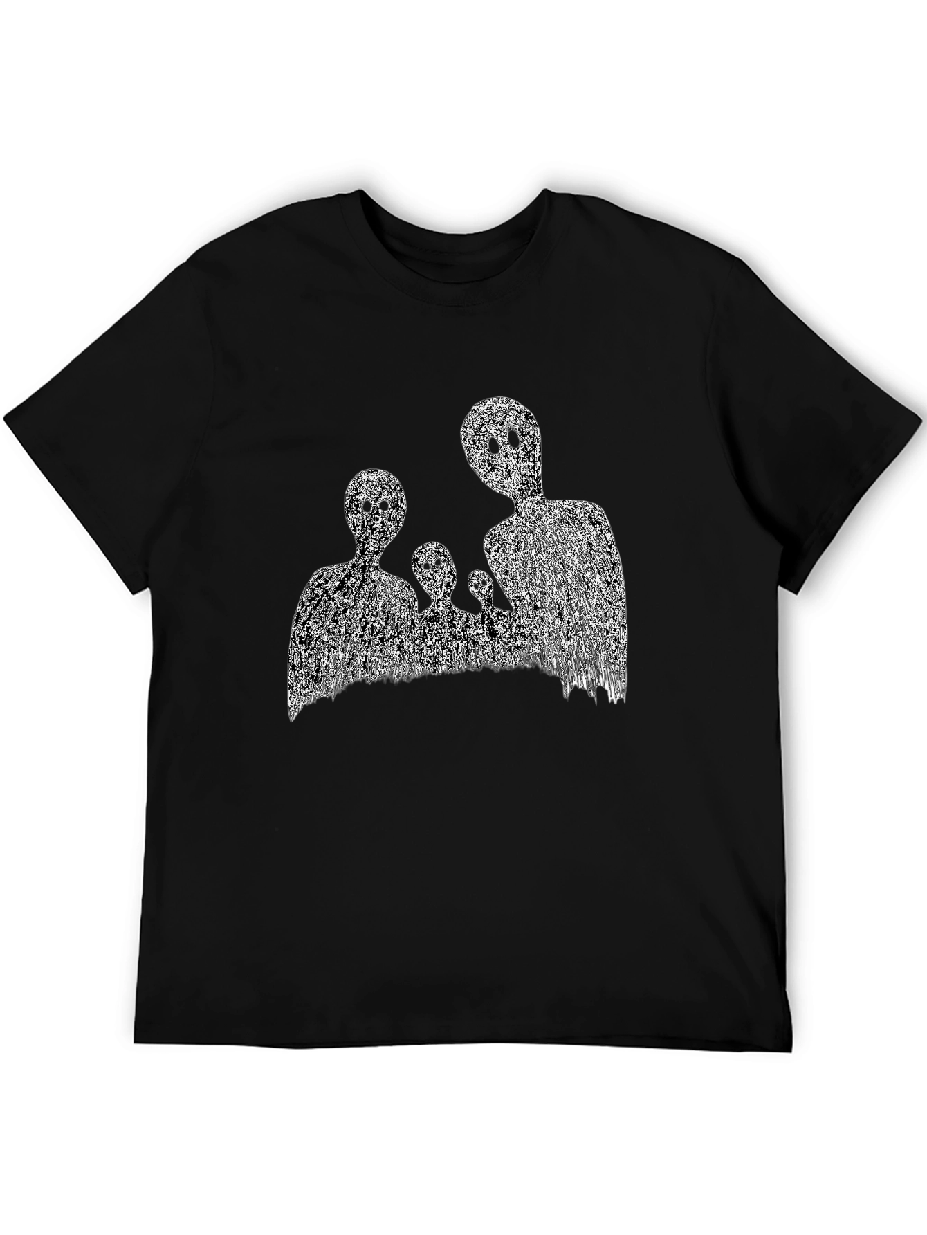 Abstract Black T-Shirt with Ghost Family