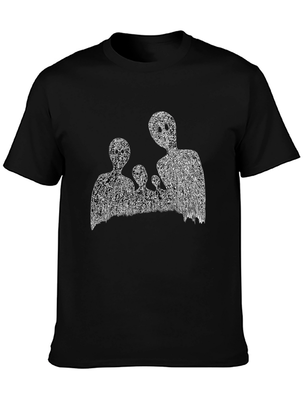Abstract Black T-Shirt with Ghost Family