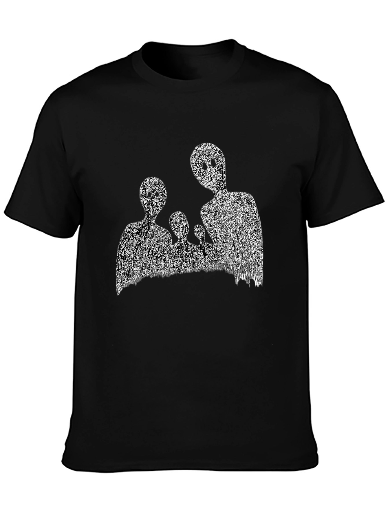 Abstract Black T-Shirt with Ghost Family
