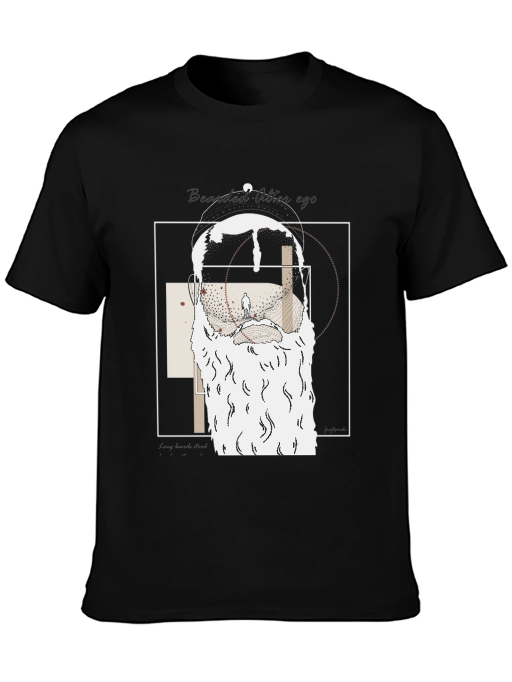 Abstract Bearded Man Graphic Tee - Black