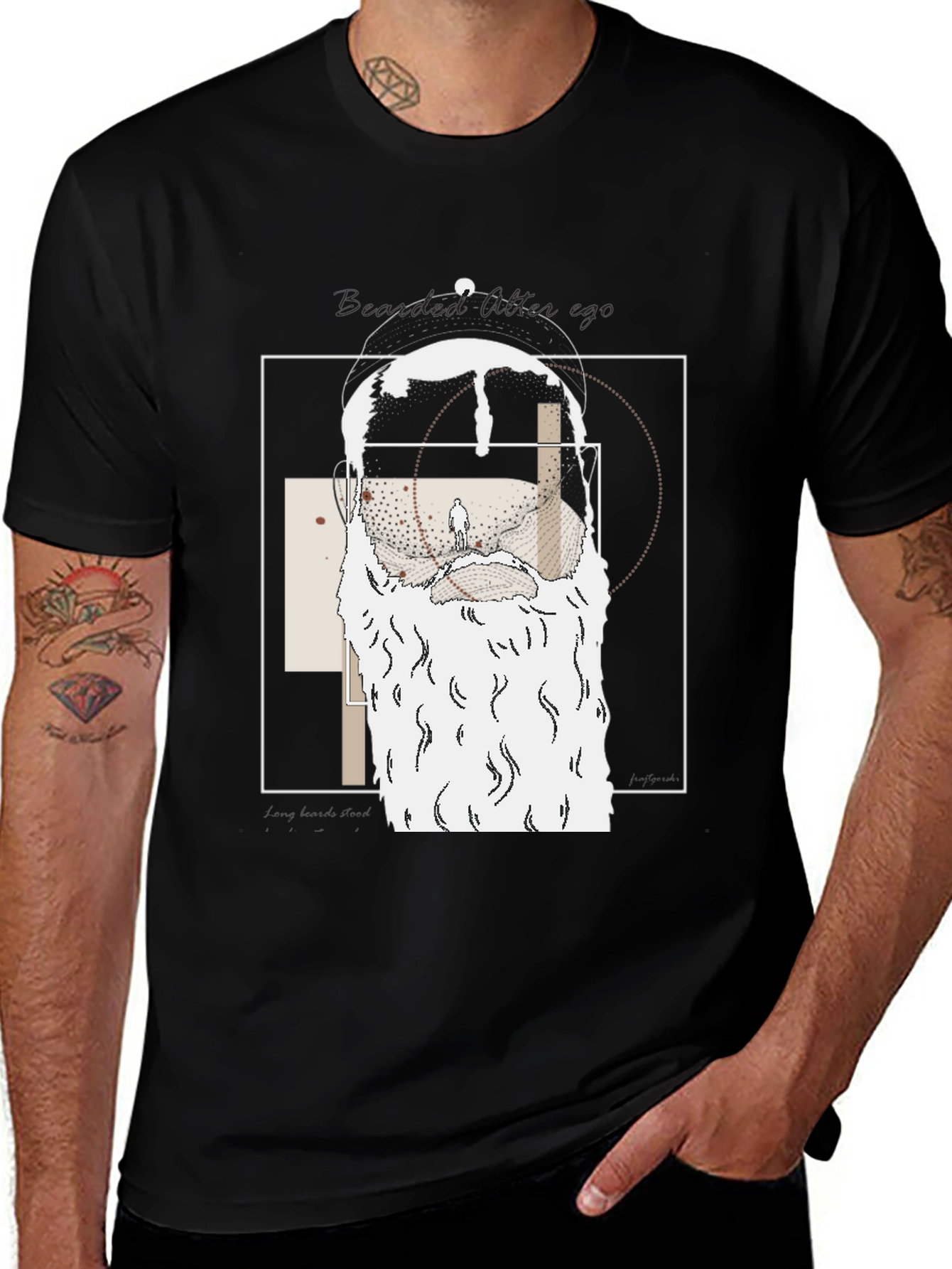 Abstract Bearded Man Graphic Tee - Black