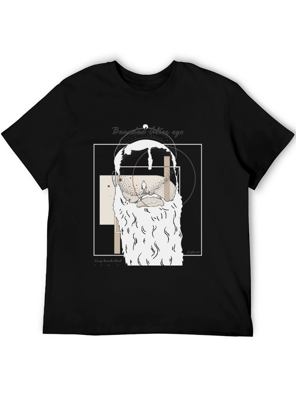 Abstract Bearded Man Graphic Tee - Black