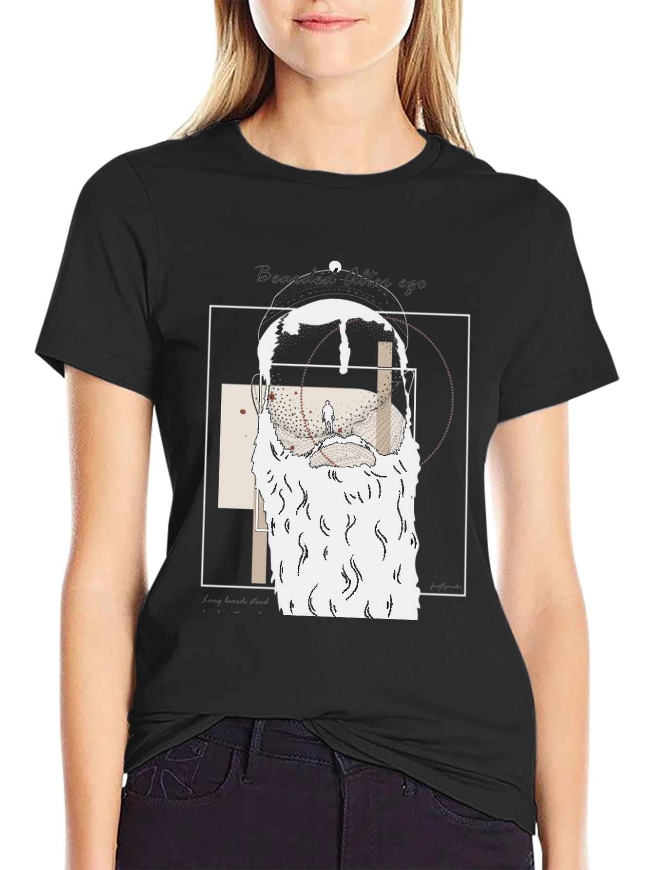 Abstract Bearded Man Graphic Tee - Black